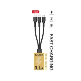 Kabel USB 2.0 A muški / Micro-B+USB-C+iPhone 1,2m