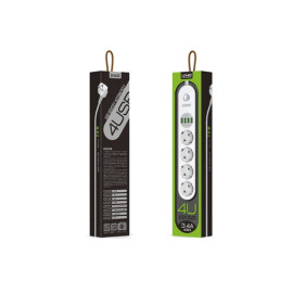 Produžni kabel 4xŠUKO 2m + 4xUSB 5VDC 3,4A 17W
