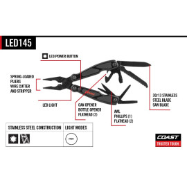 Multi-alat; COAST LED145 + svjetlo; 15 alata