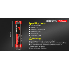 Baterija litij-ion 14500 AA 3,7V 750mAh Klarus USB