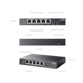 Switch 5-port 10/100/1000M + 4 PoE+ 66W SG1005P-PD