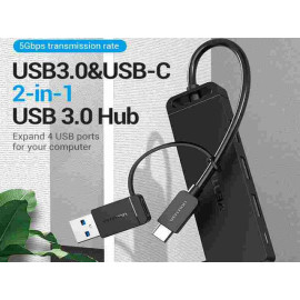 Hub USB-C i USB 3.0 muški na 4xUSB3.0; USB micro-B