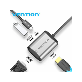 Hub USB-C muški na USB3.0+HDMI+VGA+PD USB-C