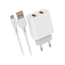 Pretvarač 230VAC / 2xUSB 2,4A + kabel micro-B