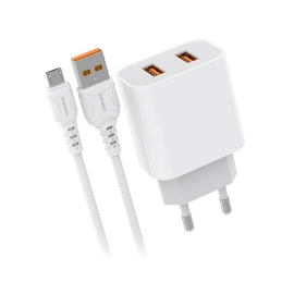 Pretvarač 230VAC / 2xUSB 2,4A + kabel micro-B