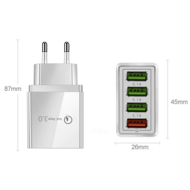 Pretvarač 230VAC / 4xUSB 3.0 3,1A QC bijeli