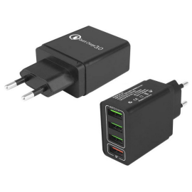 Pretvarač 230VAC / 4xUSB 3.0 3,1A QC crni