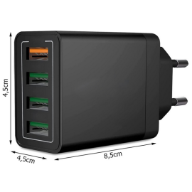 Pretvarač 230VAC / 4xUSB 3.0 3,1A QC crni