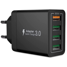 Pretvarač 230VAC / 4xUSB 3.0 3,1A QC crni