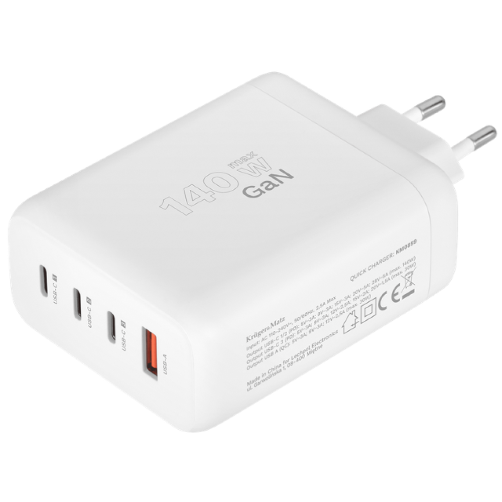 Pretvarač 230VAC / 3xUSB-C 1xUSB GaN PD 140W K&M