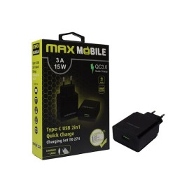 Pretvarač 230VAC / 1xUSB 3A 15W QC; + USB-C 1m
