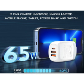 Pretvarač 230VAC / 2xUSB+USB-C 65W PDQC3 + USB-C