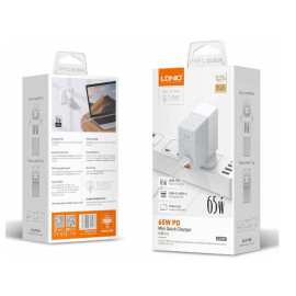 Pretvarač 230VAC / 1xUSB+USB-C 65W PD + USB-C 1m