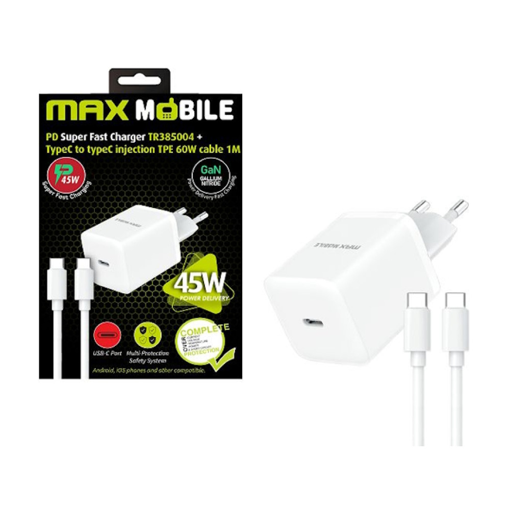 Pretvarač 230VAC / 1xUSB-C+kabel 3A GaNPD 45W 