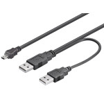 Kabel USB 2.0 A 2x muški / Mini-B 5pin; 1m