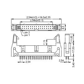 Konektor IDC print 20p 2,54mm muški 90° +kvačica