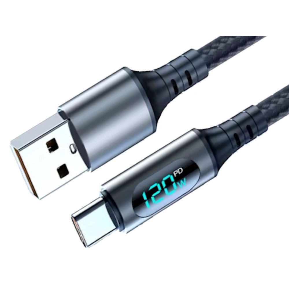 Kabel USB-A muški / USB-C muški LCD 120W 6A 1m